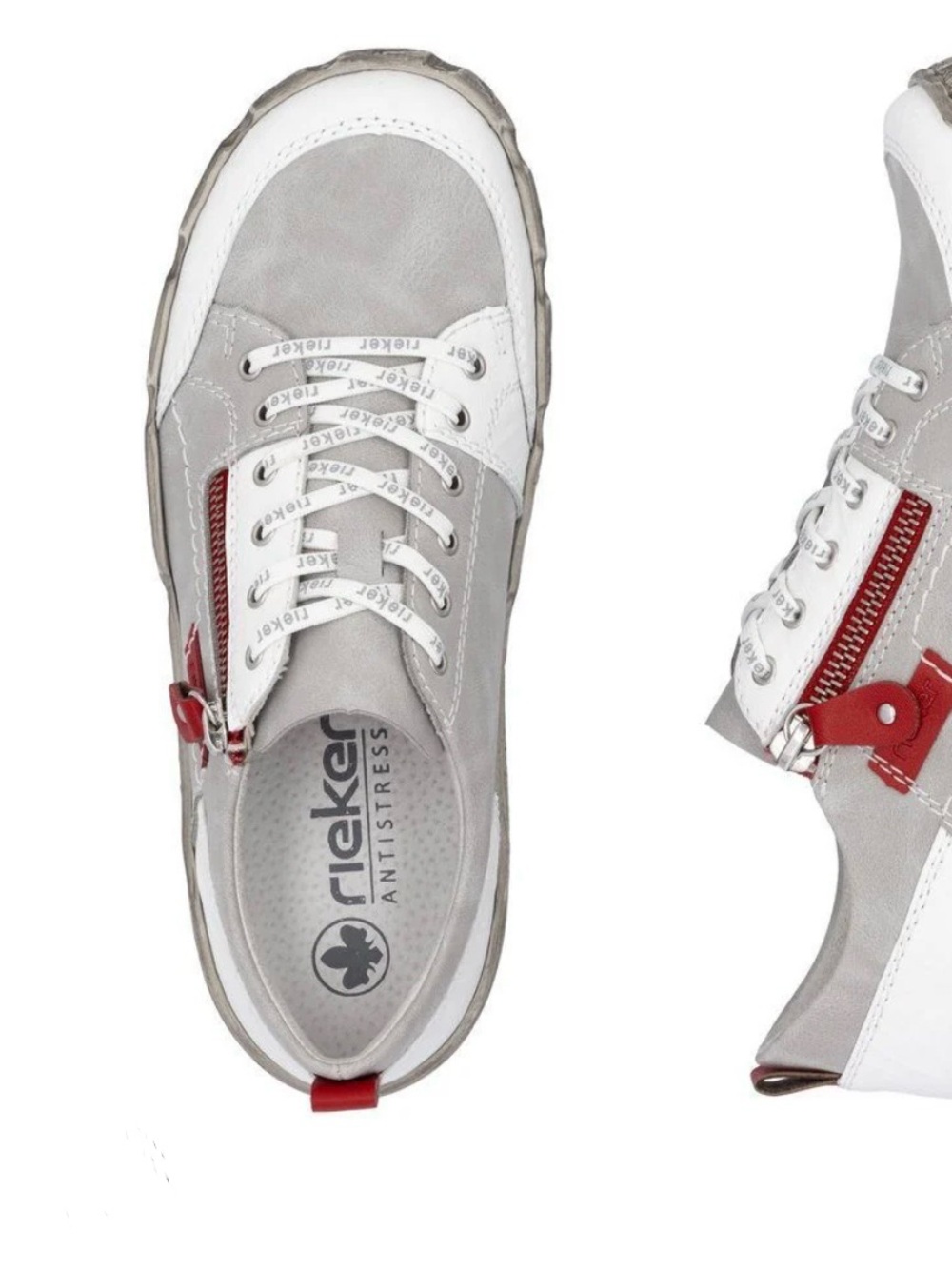 NWOT Rieker Gray and White Athletic Sneakers with Red Accents